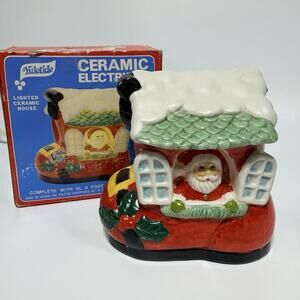 Vintage Christmas Yuletide Lighted Ceramic Santa in Boot Figurine Taiwan 5"
